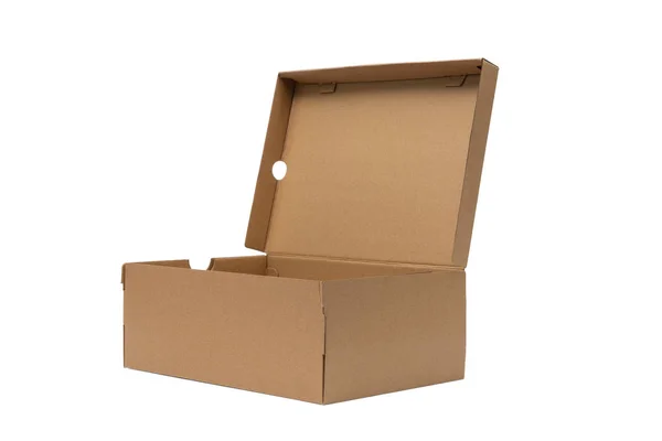 Brown Cardboard Shoes Box Lid Shoe Sneaker Product Packaging Mockup — Stock Photo, Image