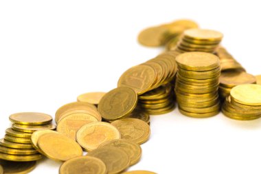 Sütunları sikke, sikke beyaz arka plan, iş ve finansal kavram fikir yığınları.