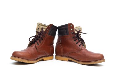 Erkek kahverengi deri çizme, Erkek ayakkabı moda beyaz arka plan üzerinde izole.