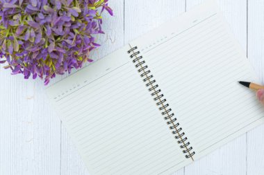 Adam el yazma, boş sayfa defter kağıt kalemle, memur