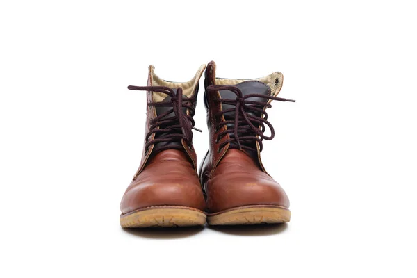 Männlich braune Lederstiefel, Schuhe Mode isoliert auf weißem Rücken — Stockfoto
