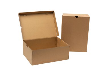 Kahverengi karton ayakkabı kutusu kapaklı ayakkabı ya da spor ayakkabı ürün p için