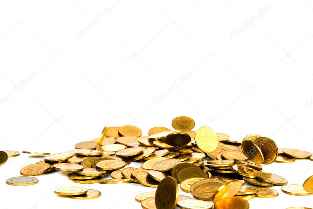 Movement of falling gold coin, flying coin, rain money isolated 