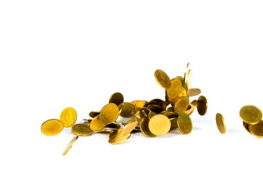 Düşme hareketi altın sikke, sikke, yağmur para izole uçan 