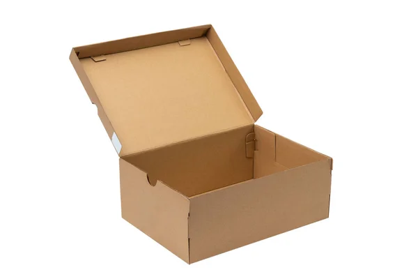 Hnědé boty kartonové krabice s víkem pro boty nebo tenisky produktu p — Stock fotografie