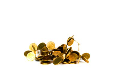 Düşen altın sikke, sikke, yağmur para üzerinde beyaz bac izole uçan