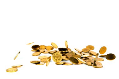 Düşme hareketi altın sikke, sikke, yağmur para izole uçan 