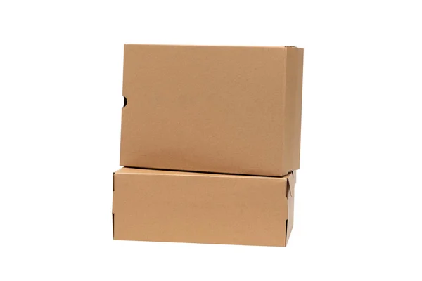 棕色纸板鞋盒与盖子为鞋子或运动鞋产品 p — 图库照片