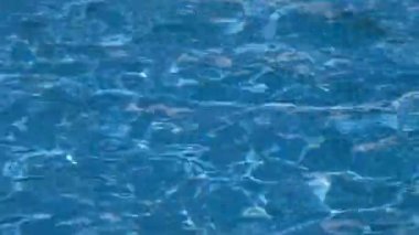 Ağır çekim mavi ve parlak dalgalanma temiz su yüzeyi güneş yansıması, tam Hd ile yüzme havuzunda.