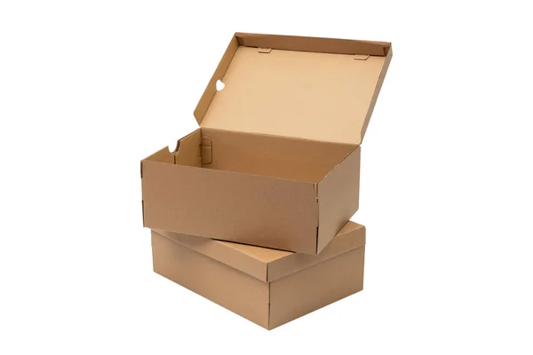 Brown cardboard shoes box with lid for shoe or sneaker product p — Stock Photo, Image