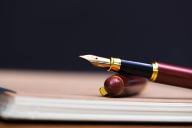 Dolma kalem veya tükenmez kalem defter kağıt üzerinde woode ile yakın çekim