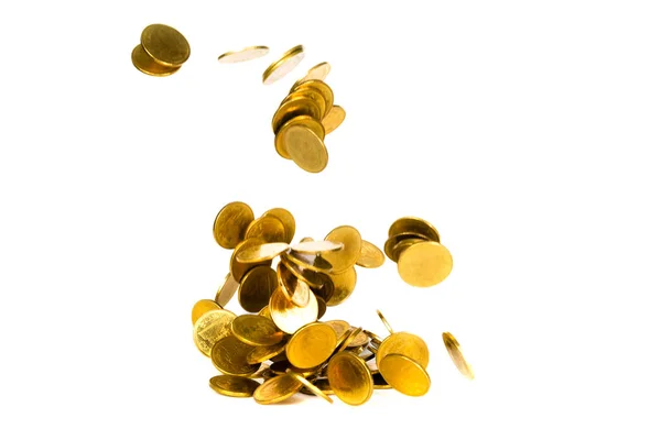 Movement of falling gold coin, flying coin, rain money isolated — Stock Photo, Image