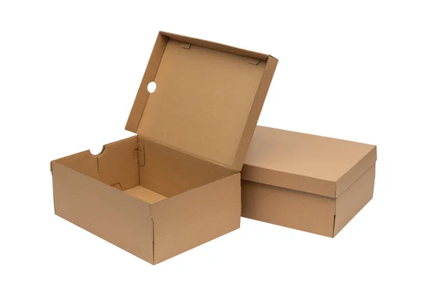 Brown cardboard shoes box with lid for shoe or sneaker product p — Stock Photo, Image