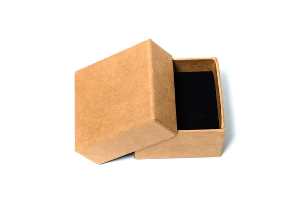 Petite boîte en carton brun ouvert vide avec couvercle pour maquiller l'isol — Photo