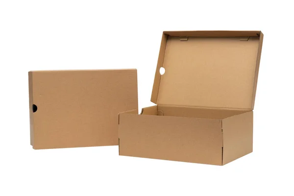 Kahverengi karton ayakkabı kutusu kapaklı ayakkabı ya da spor ayakkabı ürün p için — Stok fotoğraf
