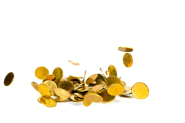 Falling gold coin, flying coin, rain money isolated on white bac — Stock Photo, Image