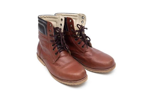 Manlig brun läder boot, skor mode isolerade på vit baksida — Stockfoto