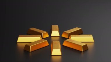 Altın külçeleri, arka arkaya altın külçeler, bankacılık ve finansal konsept, 3D tasarım. görüntüler döngüsü.