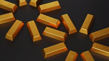 Altın külçeleri, arka arkaya altın külçeler, bankacılık ve finansal konsept, 3D tasarım. görüntüler döngüsü.