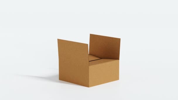 Cerrar Caja Cartón Paquete Contenedor Mover Cerrar Secuencias Bucle Renderizado — Vídeos de Stock