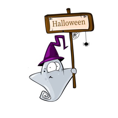 Cadılar Bayramı sloganı olan şirin bir çizgi film hayaleti. Cadılar Bayramı için harika bir karakter..