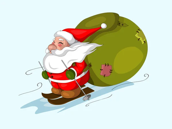 Hermosa Tarjeta Navidad Con Santa Claus Lindo Con Bolsa Santa — Vector de stock