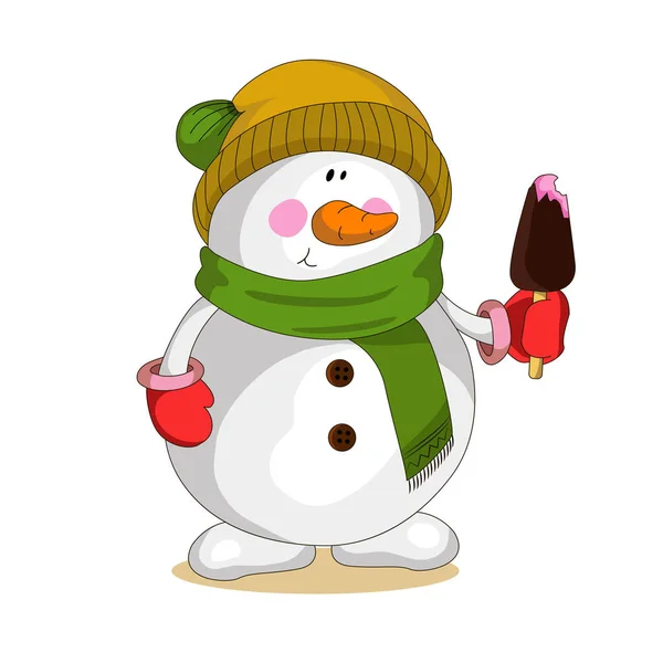 Beautiful Christmas Card Snowman Ice Cream Nice Character Your Christmas — Stock Vector