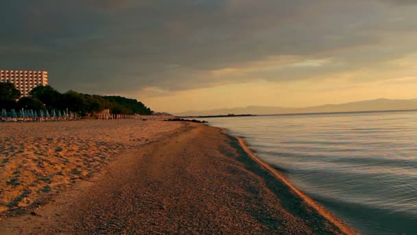 Rano Plaży Morza Rano Wschód Słońca Plaży Nad Morze Egejskie — Wideo stockowe