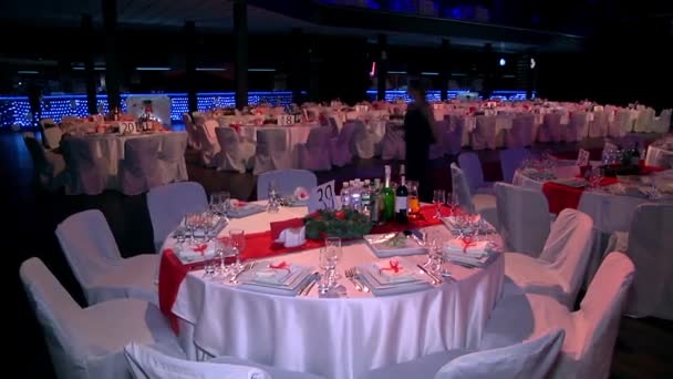 Salão Banquetes Espera Convidados Grande Sala Banquetes Vazia Cena Com — Vídeo de Stock