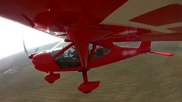 Gopro Flygplan Wing Små Flygplan Tar Privat Flygplan Start Röd — Stockvideo