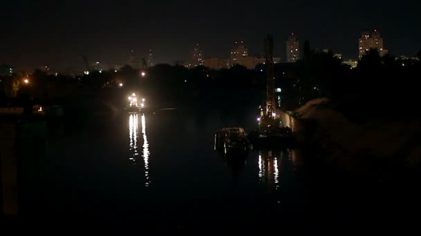 Grúa Portuaria Por Noche Timelapse Lapso Tiempo Grúa Portuaria Por — Vídeos de Stock