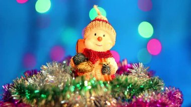 Noel oyuncak, kardan adam oyuncak mavi arka plan, mutlu kardan adam, kış Noel tatil arka plan