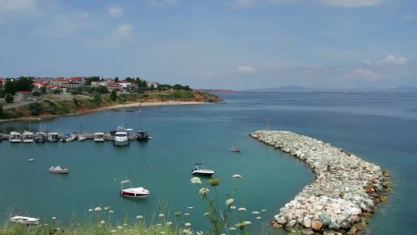 Nea Fokea Nyári Resort Kassandra Halkidiki Félsziget Görögország Bay Parkolás — Stock videók