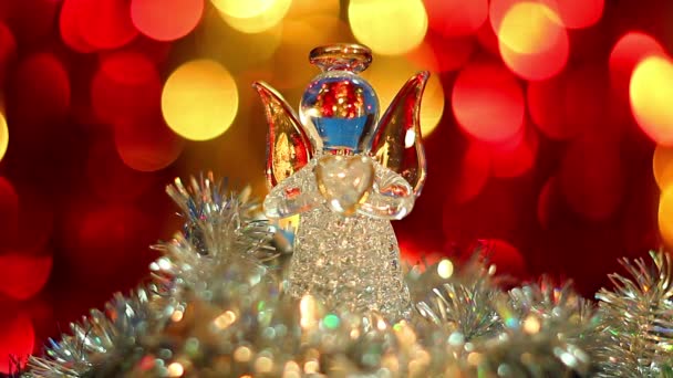Χριστούγεννα Παιχνίδι Παιχνίδι Αγγέλων Καθιστός Άγγελος Στο Χριστουγεννιάτικο Φόντο Toy — Αρχείο Βίντεο