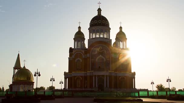 Silueta Iglesia Amanecer Silueta Iglesia Contra Amanecer Símbolos Estereotípicos Rusos — Vídeo de stock