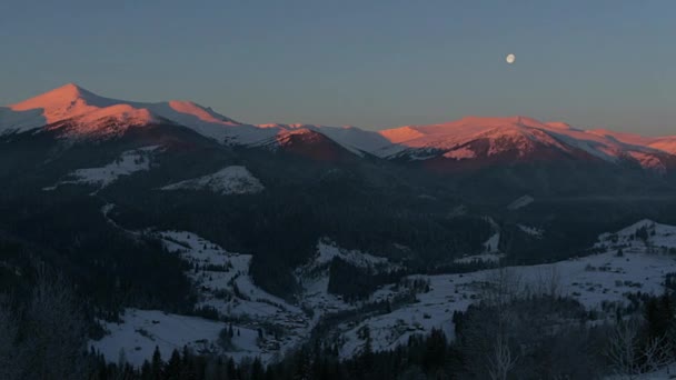 Time Lapse Morning Mountains Time Lapse Sunrise Winter Mountains Night — Video Stock