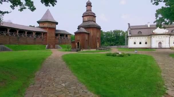 Dřevěný Kostel Pevnosti Baturin Letecký Pohled Pohled Baturin Pevnosti Citadela — Stock video