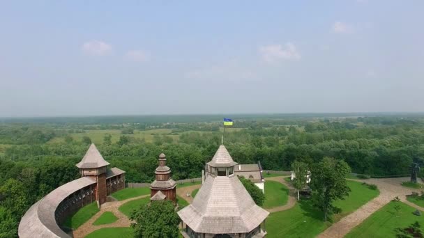 Gate Och Tornet Baturyn Fästning Satellitvyn Flygfoto Över Baturin Fortress — Stockvideo