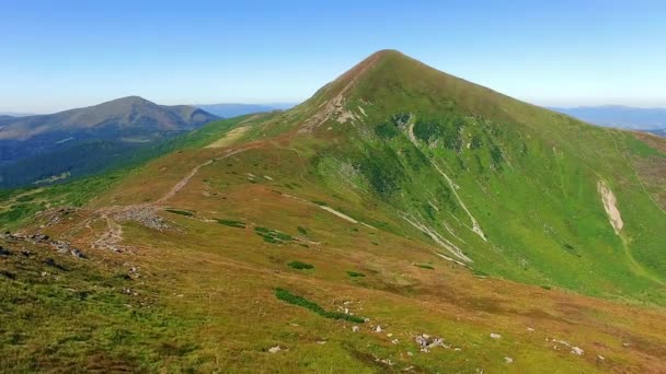 Vista Aérea Montanha Hoverla Topo Montanha Tempo Claro Pico Montanha — Vídeo de Stock