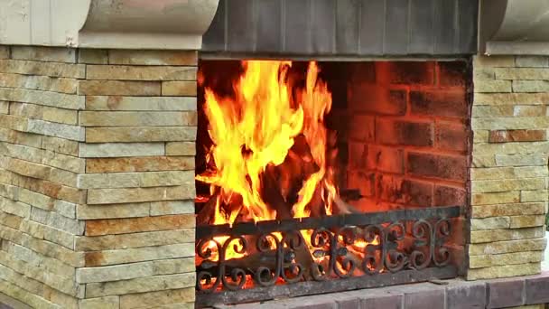 Quema Madera Chimenea Fuego Llama Cerca Fuego Comienza Arder Una — Vídeo de stock