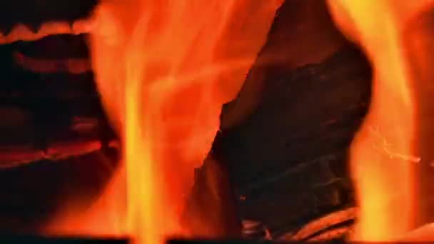 Brennholz Kamin Feuerflamme Aus Nächster Nähe Feuer Fängt Kamin Brennen — Stockvideo