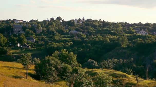 Dorf Den Hängen Der Karpaten Gebirgstal Morgen Häuser Hintergrund Berge — Stockvideo