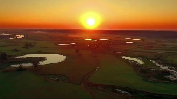 Aerial View River Sunrise Forest River Morning Mist Flying River — Stock Video