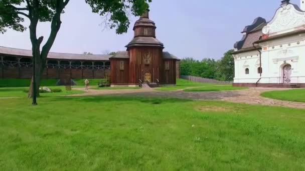 Wooden Church Fortress Baturin Aerial View Aerial View Baturin Fortress — Stock Video