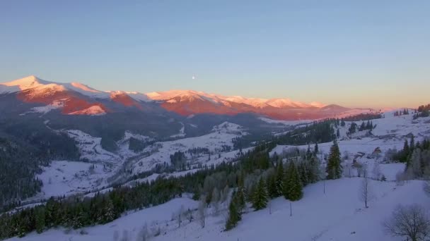 Flygfoto Över Vintern Karpaterna Soluppgången Vinter Karpaterna Flygfoto Över Morgon — Stockvideo