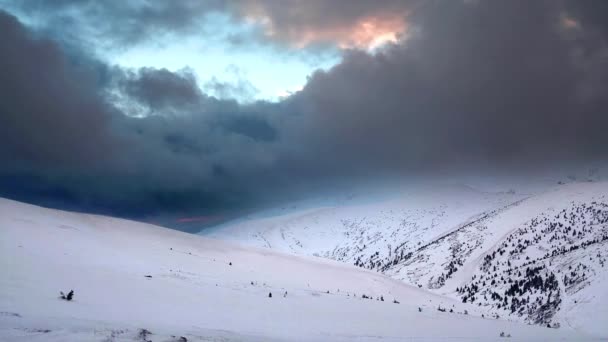 Céu Dramático Nas Montanhas Dos Cárpatos Inverno Tempestade Neve Nas — Vídeo de Stock