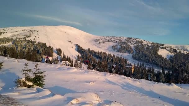 Luchtfoto Van Winter Karpaten Sunrise Winter Karpaten Luchtfoto Van Ochtend — Stockvideo