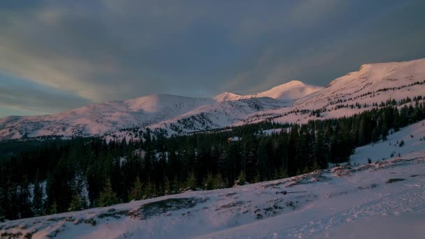 Dawn Winter Mountains Time Lapse Sunrise Winter Carpathian Mountains Time — Stock Video