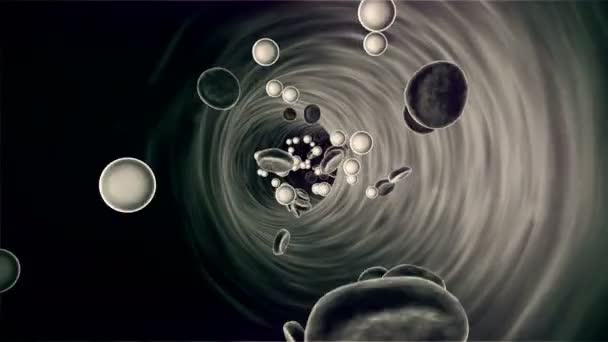 Médicaments dans le sang, médicaments à l'intérieur du vaisseau sanguin, insuline et leucocytes à l'intérieur du vaisseau sanguin, rendu 3D de haute qualité des cellules sanguines, pulsant vers le bas de l'artère 