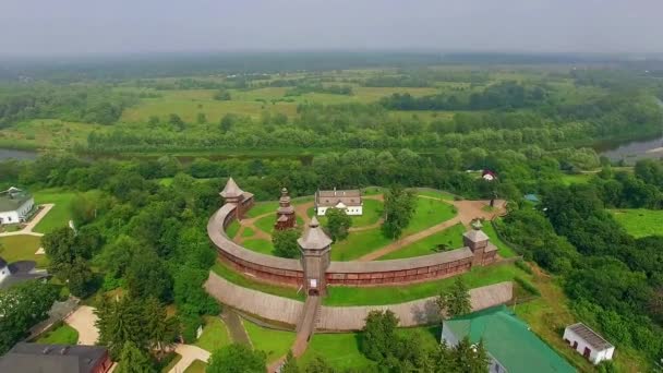 Letecký Pohled Baturin Pevnosti Citadela Baturin Pevnost Řece Seim Dřevěné — Stock video